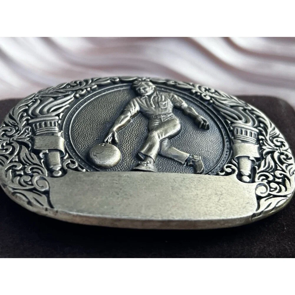 Vintage Solid Brass Bowling Belt Buckle Award Design Medals USA Bowler 3 Inch
